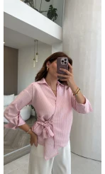 Lyssa Bağlamalı Çizgili Bluz - Pembe - Kod: 1089