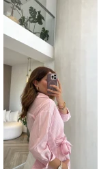 Lyssa Bağlamalı Çizgili Bluz - Pembe - Kod: 1089