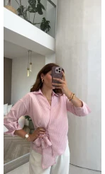 Lyssa Bağlamalı Çizgili Bluz - Pembe - Kod: 1089