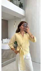 Lyssa Bağlamalı Çizgili Bluz - Sarı - Kod: 1089