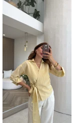 Lyssa Bağlamalı Çizgili Bluz - Sarı - Kod: 1089