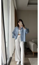 Mabel Kesik Yaka BEBE MAVİSİ Gömlek