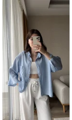 Mabel Kesik Yaka BEBE MAVİSİ Gömlek