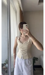 Madam Krem Nakışlı Bluz