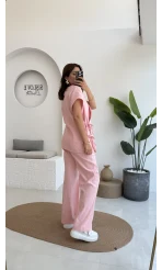 Madiya Keten Yandan Bağlamalı Takım Pembe