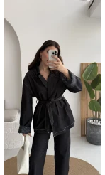 Maeve Kol Detay Kuşaklı Takım - Denim Mavisi - Kod: 8921