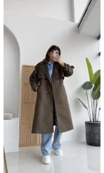 Maggie Kuşaklı Süet Kaban - Haki - Kod: 7031
