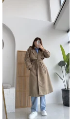 Maggie Kuşaklı Süet Kaban - Vizon - Kod: 7031