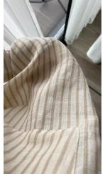 Magla Oversize Keten Kahve Çizgili Gömlek