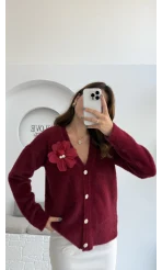 Mandy Çiçek Detay Hırka - Bordo - Kod: 25301