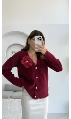 Mandy Çiçek Detay Hırka - Bordo - Kod: 25301