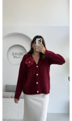 Mandy Çiçek Detay Hırka - Bordo - Kod: 25301