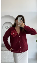 Mandy Çiçek Detay Hırka - Bordo - Kod: 25301