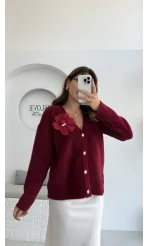 Mandy Çiçek Detay Hırka - Bordo - Kod: 25301
