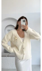 Mandy Çiçek Detay Hırka - Ekru - Kod: 25301