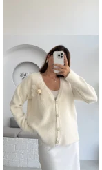 Mandy Çiçek Detay Hırka - Ekru - Kod: 25301