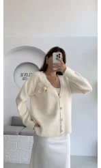 Mandy Çiçek Detay Hırka - Ekru - Kod: 25301