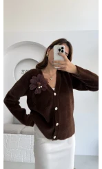 Mandy Çiçek Detay Hırka - Kahverengi - Kod: 25301