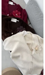 Mandy Çiçek Detay Hırka - Kahverengi - Kod: 25301