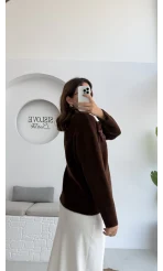 Mandy Çiçek Detay Hırka - Kahverengi - Kod: 25301