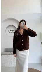 Mandy Çiçek Detay Hırka - Kahverengi - Kod: 25301