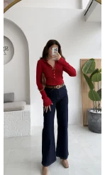 Mang Lacivert Yüksek Bel Denim Jean Pantolon