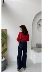 Mang Lacivert Yüksek Bel Denim Jean Pantolon