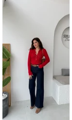 Mang Lacivert Yüksek Bel Denim Jean Pantolon