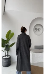 Manon Uzun Triko Hırka - Antrasit - Kod: 25504