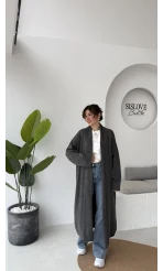 Manon Uzun Triko Hırka - Antrasit - Kod: 25504