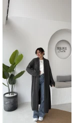 Manon Uzun Triko Hırka - Antrasit - Kod: 25504