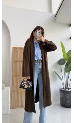 Manon Uzun Triko Hırka - Kahverengi- Kod: 25504