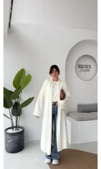 Manon Uzun Triko Hırka - Kırık Beyaz - Kod: 25504