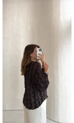 Maria Püskül Şeritli Kimono - Acı Kahve - Kod: 7049