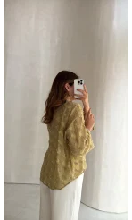 Maria Püskül Şeritli Kimono - Yağ Yeşili - Kod: 7049