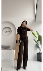 Maribel Düğme Detaylı Yelek Takım - Acı Kahve - Kod: 8809