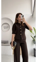 Maribel Düğme Detaylı Yelek Takım - Acı Kahve - Kod: 8809
