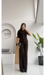 Maribel Düğme Detaylı Yelek Takım - Acı Kahve - Kod: 8809