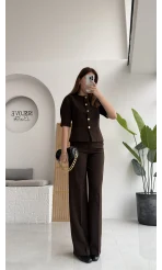 Maribel Düğme Detaylı Yelek Takım - Acı Kahve - Kod: 8809