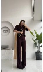Maribel Düğme Detaylı Yelek Takım - Bordo - Kod: 8809
