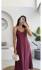 Marien Askılı Modal Elbise - Bordo - Kod: 6020