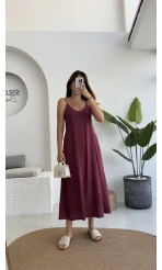 Marien Askılı Modal Elbise - Bordo - Kod: 6020