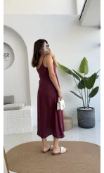 Marien Askılı Modal Elbise - Bordo - Kod: 6020