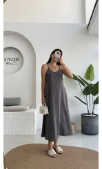Marien Askılı Modal Elbise - Koyu Gri - Kod: 6020