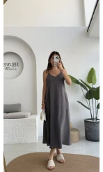 Marien Askılı Modal Elbise - Koyu Gri - Kod: 6020