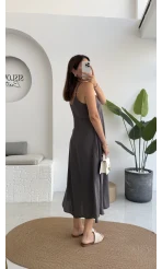 Marien Askılı Modal Elbise - Koyu Gri - Kod: 6020