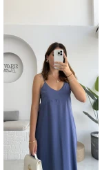 Marien Askılı Modal Elbise - Lacivert - Kod: 6020