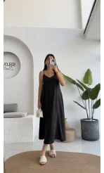 Marien Askılı Modal Elbise - Siyah - Kod: 6020