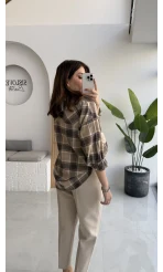 Marley Taşlı Ekose Gömlek - Bej - Kod: 2166