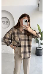 Marley Taşlı Ekose Gömlek - Bej - Kod: 2166